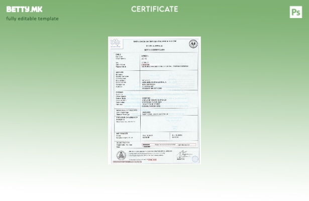 Модерен стил, шаблон за извод од матична книга на родените во Австралија Јужна А